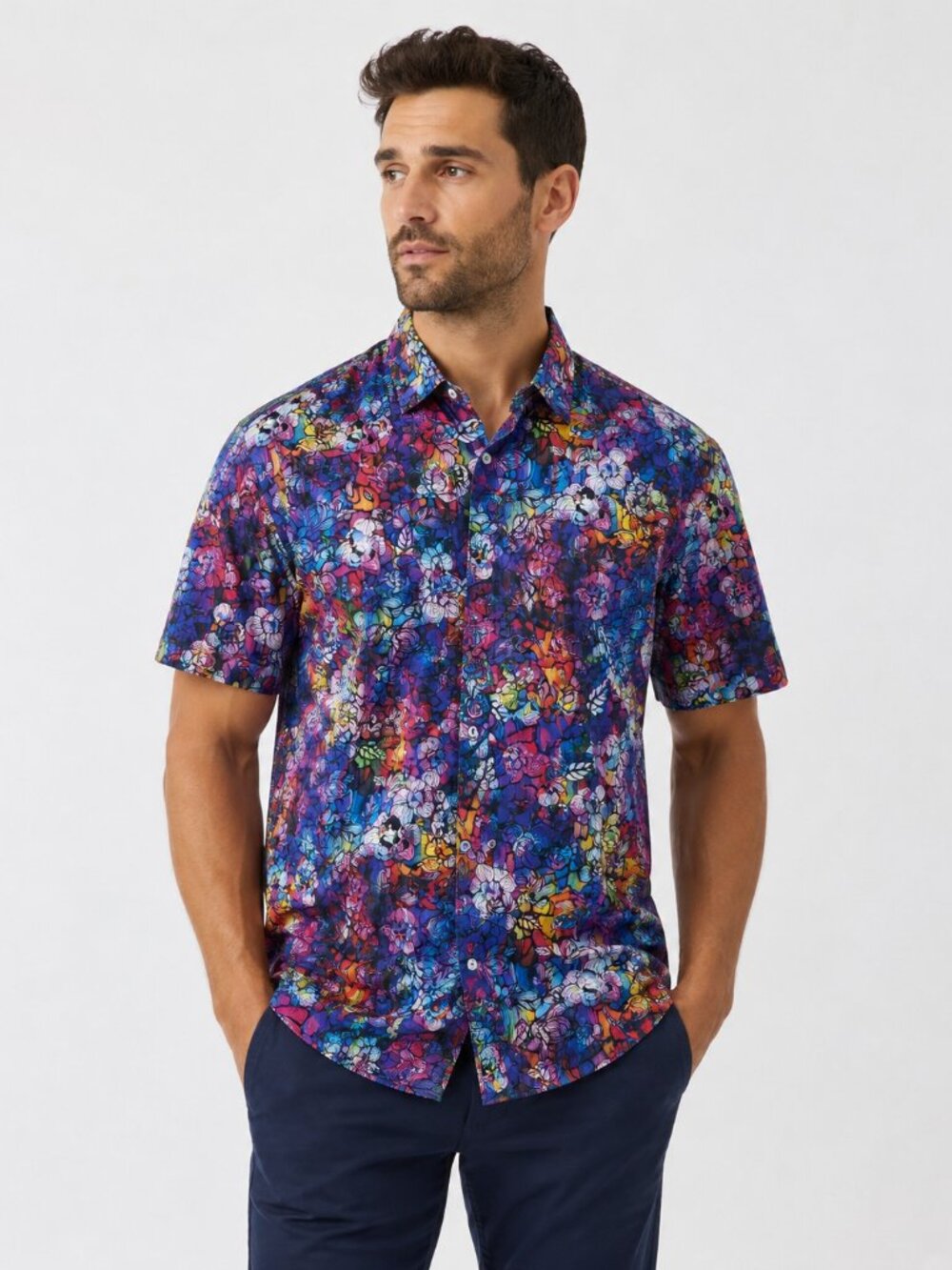 Robert Graham Classic Fit Multicolor Floral Short Sleeve Button Up Shirt Size S